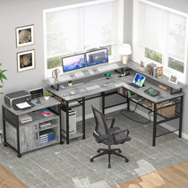17 Stories Aranson 55'' L Shaped Desk with Power Outlets, LED 